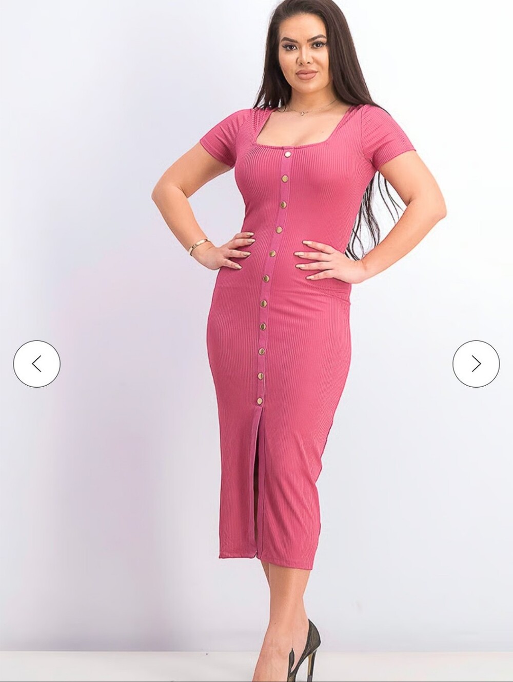 Material Girl Malaga Button-Front Pink Ribbed Midi Dress Size MEDIUM